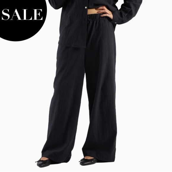 Urban Outfitters Pants - Good For Sunday Wide Leg Cotton Slub Pants Black Linen Urban Outfitters Bohemian
